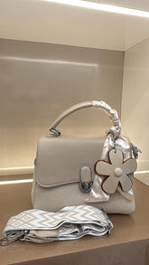 BEIGE Two-Tone Leather Handbag for Women | Crossbody Shoulder Bag with Adjustable Strap | Stylish Carry Purse with Secure Closure and Organized Space for Casual Wear, Travel & Occasions