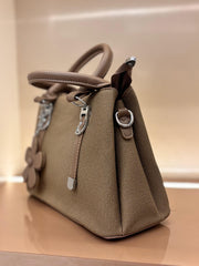 BROWN Mini Structured Handbag / Top-Handle Sling Bag