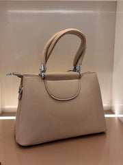 BEIGE Luxury Textured Handheld Tote Bag with Charm