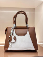 BROWN AND WHITE Luxury Textured Handheld Tote Bag with Charm