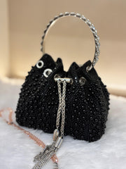 BLACK Colour Pearl Clutch Potli