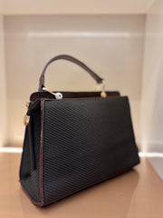 Dark Brown Elegant Textured Top-Handle Handbag