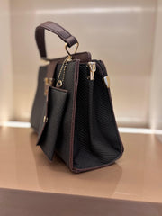 Dark Brown Elegant Textured Top-Handle Handbag