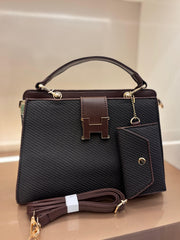 Dark Brown Elegant Textured Top-Handle Handbag
