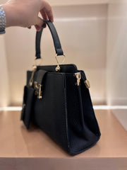 BLACK Elegant Textured Top-Handle Handbag