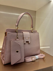 PINK Elegant Textured Top-Handle Handbag