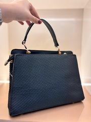 BLACK Elegant Textured Top-Handle Handbag
