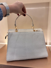 WHITE Elegant Textured Top-Handle Handbag