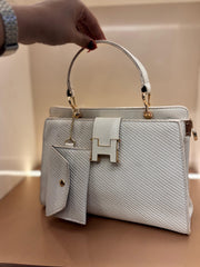 WHITE Elegant Textured Top-Handle Handbag