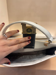 WHITE Elegant Textured Top-Handle Handbag