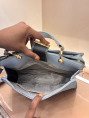 LIGHT BLUE Elegant Textured Top-Handle Handbag