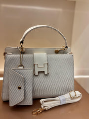 WHITE Elegant Textured Top-Handle Handbag