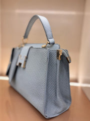 LIGHT BLUE Elegant Textured Top-Handle Handbag