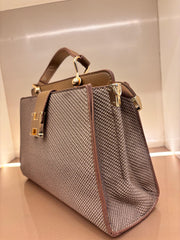 BROWN Elegant Textured Top-Handle Handbag