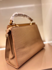 Tan / Camel Brown Elegant Textured Top-Handle Handbag