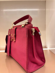 Wine Red Elegant Textured Top-Handle Handbag