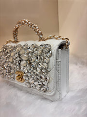 Luxury WHITE Embellished Mini Handbag