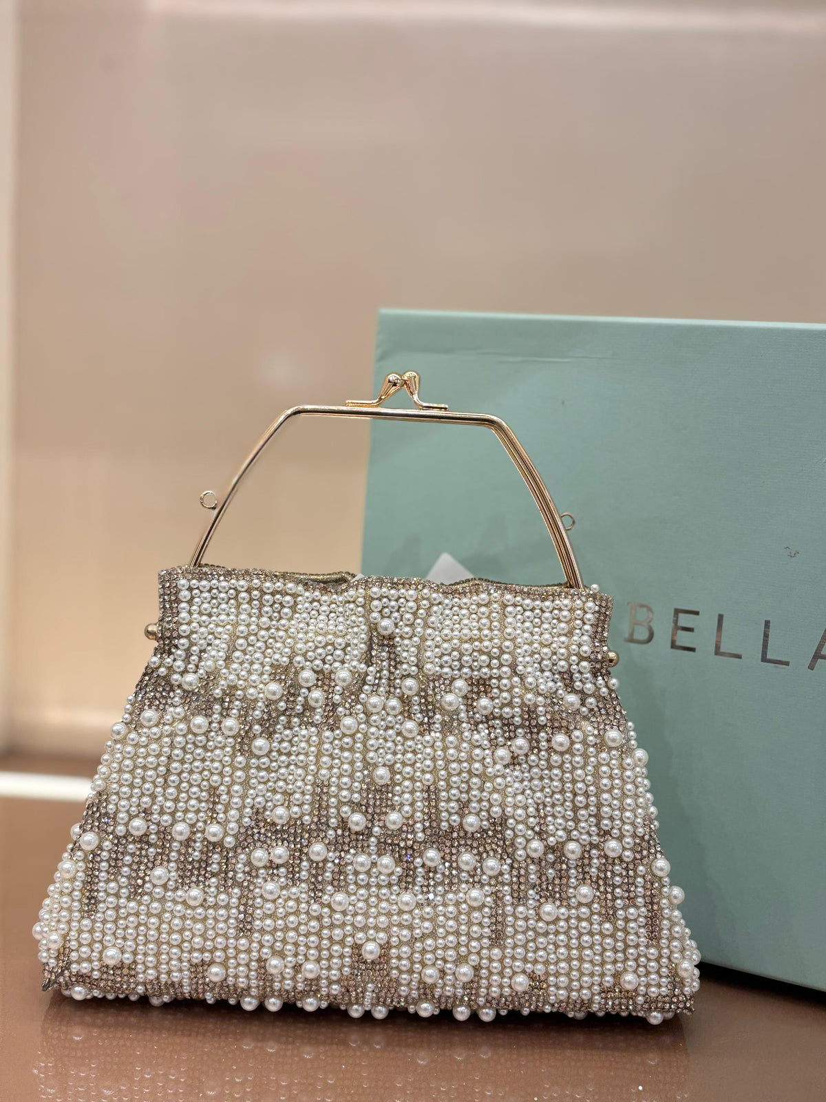 OFF WHITE $ GOLD  Beaded Evening  CLUTCH