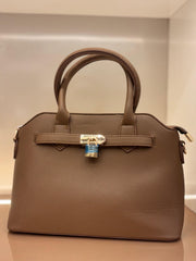 KHAKI Structured Top-Handle Handbag / Elegant Satchel