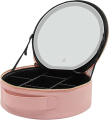 Luxury Round Vanity Makeup Organizer Case with Built-in Mirror