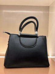 BLACK Luxury Textured Handheld Tote Bag with Charm