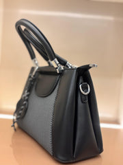 BLACK Luxury Textured Handheld Tote Bag with Charm