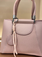 LIGHT PINK Luxury Textured Handheld Tote Bag with Charm