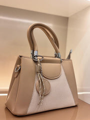 BEIGE Luxury Textured Handheld Tote Bag with Charm