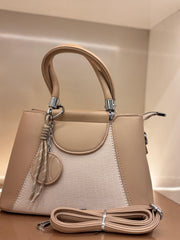 BEIGE Luxury Textured Handheld Tote Bag with Charm