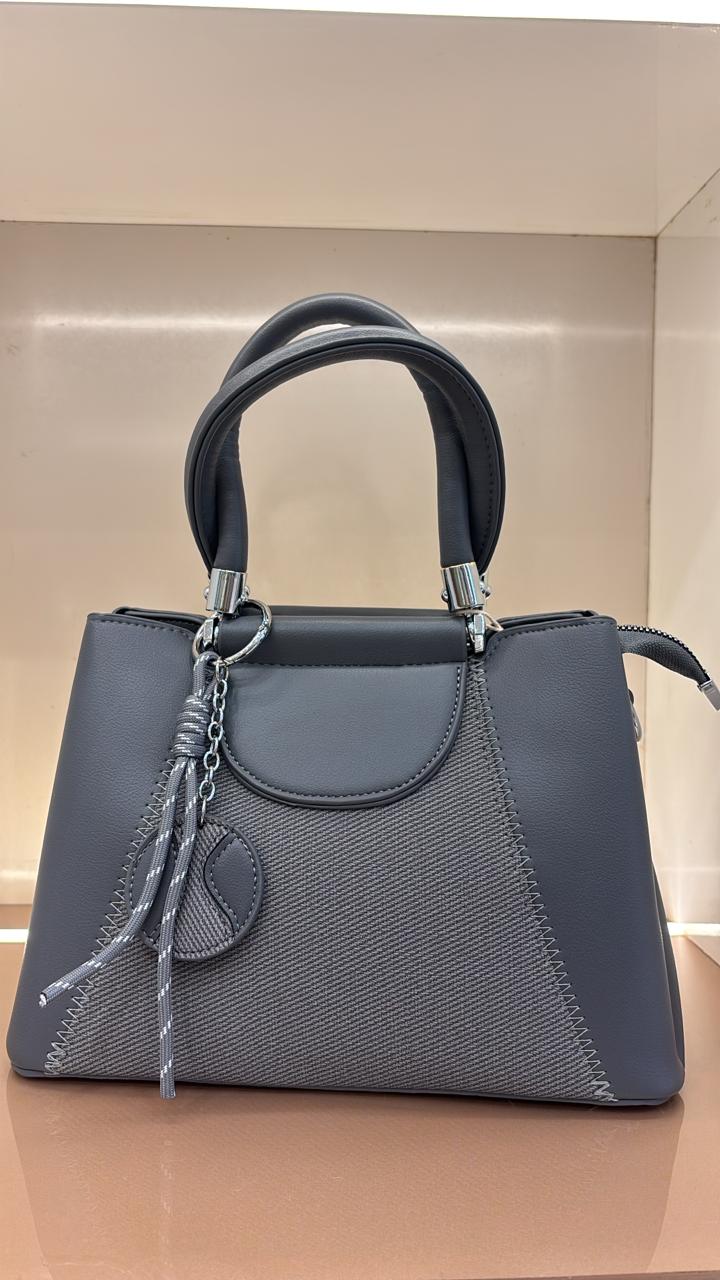 GREY  Luxury Textured Handheld Tote Bag with Charm