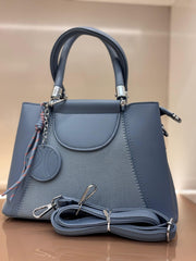 BLUE Luxury Textured Handheld Tote Bag with Charm