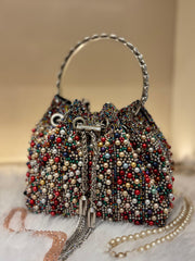 Multi Colour Pearl Clutch Potli