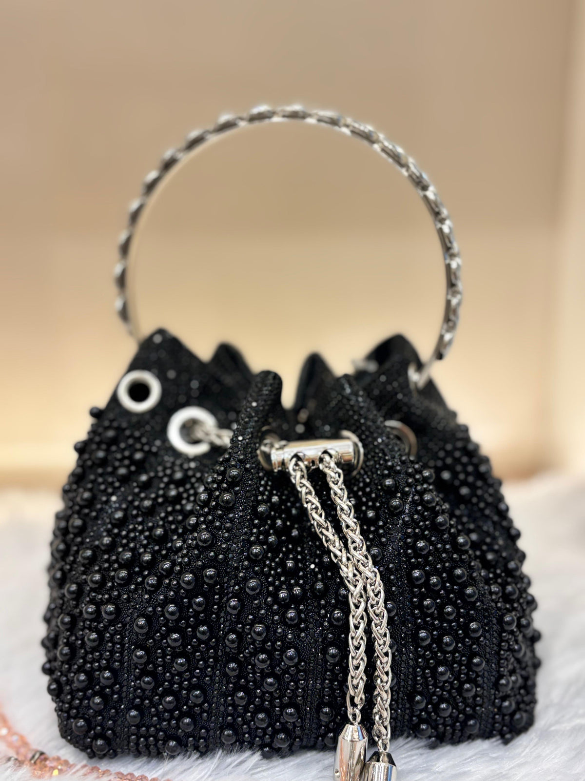 BLACK Colour Pearl Clutch Potli