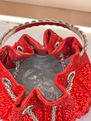 RED Colour Pearl Clutch Potli