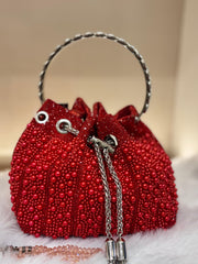 RED Colour Pearl Clutch Potli
