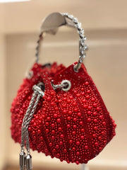 RED Colour Pearl Clutch Potli