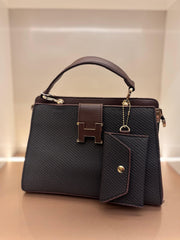 Dark Brown Elegant Textured Top-Handle Handbag