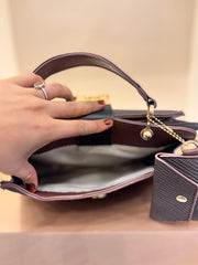 Dark Brown Elegant Textured Top-Handle Handbag