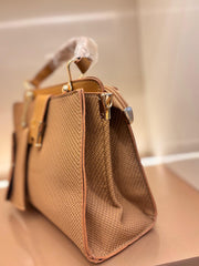 Tan / Camel Brown Elegant Textured Top-Handle Handbag