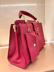 Wine Red Elegant Textured Top-Handle Handbag