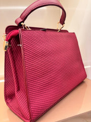 Wine Red Elegant Textured Top-Handle Handbag